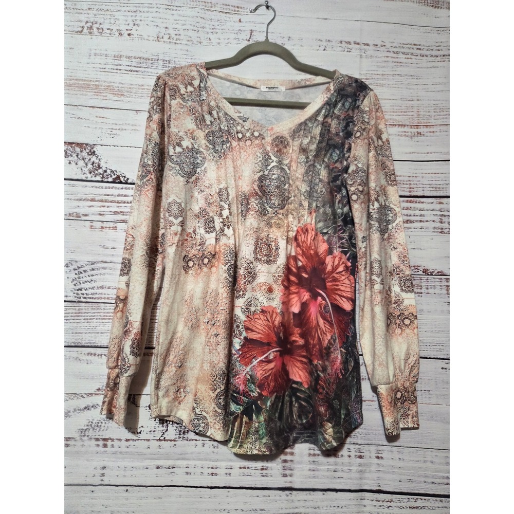 Zeagoo Hibiscus Floral Paisley Pintuck Long Sleeve Blouse Top S Art To Wear
